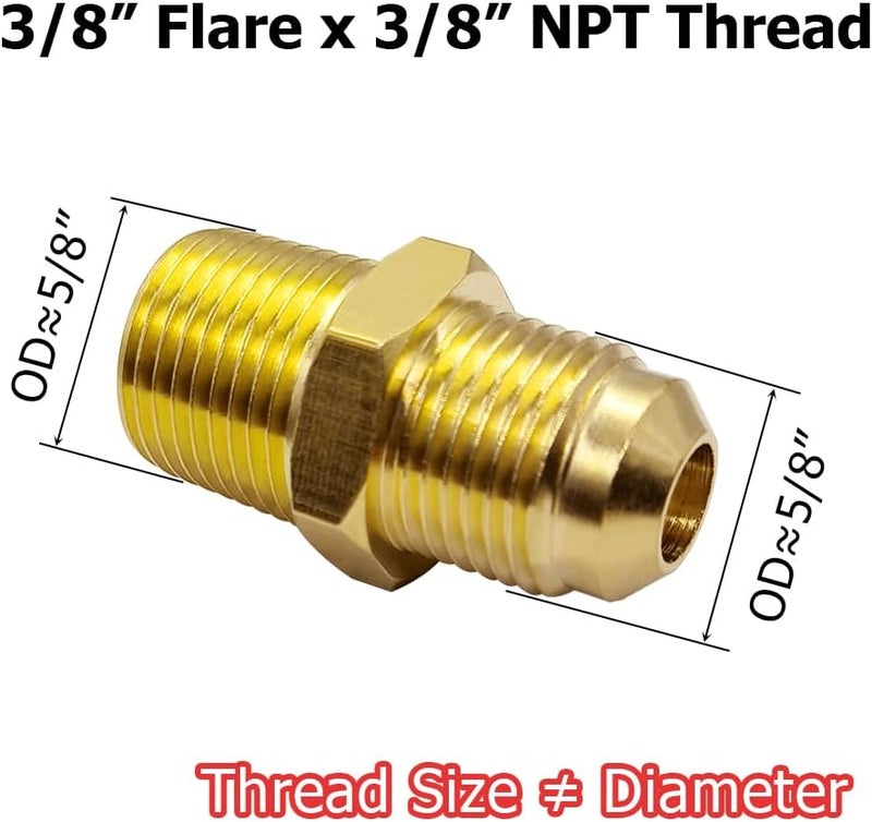 Hooshing 3/8" Flare to 3/8" NPT Male Brass Tube Fitting Half-Union Propane Gas Fitting Adapter, 2 Pack - Image 2